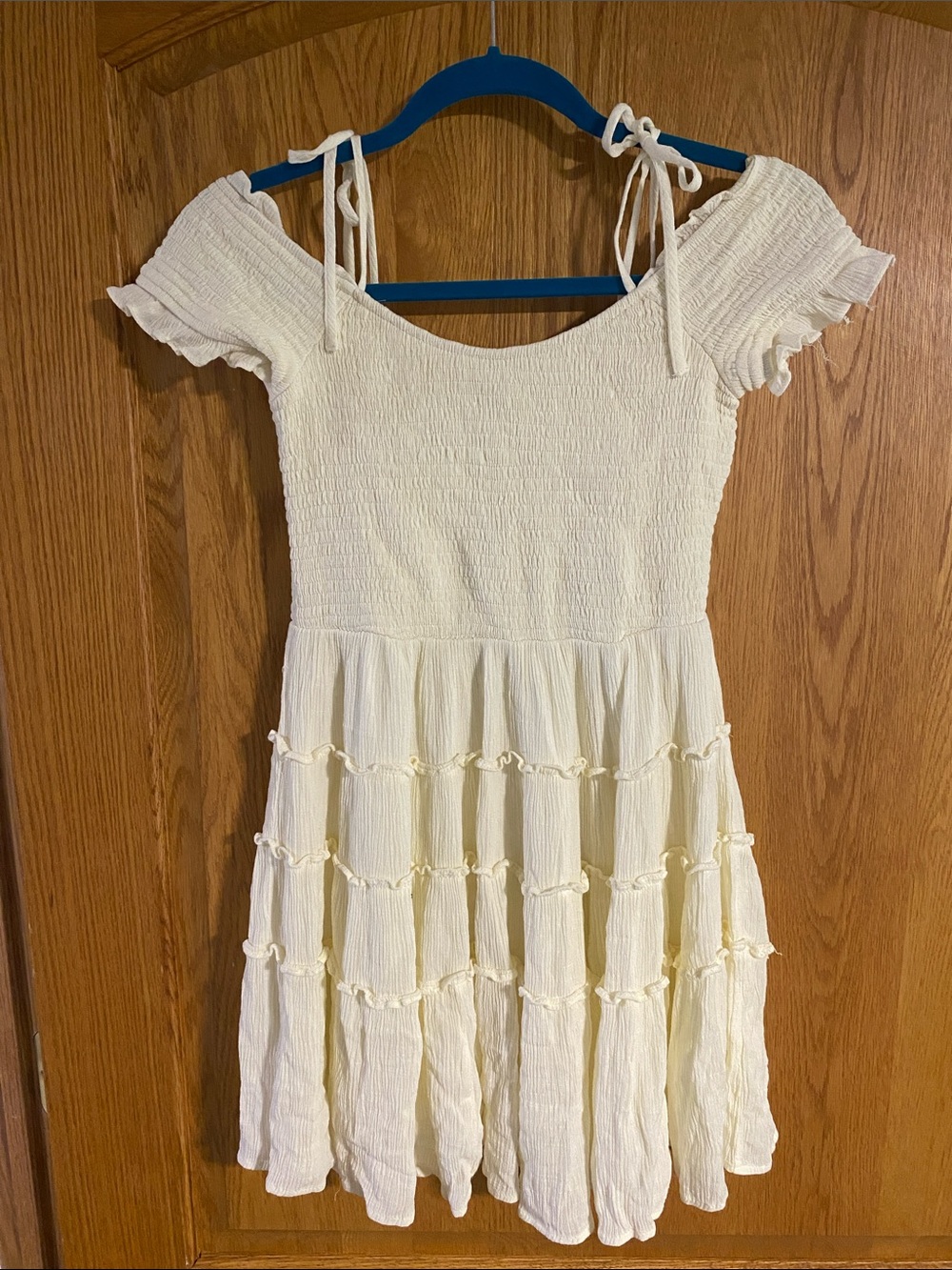 Lulu's Cream Smocked Tiered Mini Dress